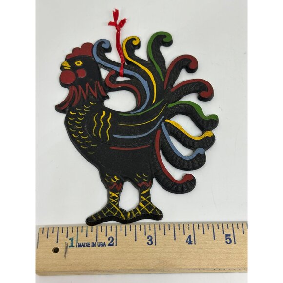 Vintage Wilton Cast Iron Rooster Trivet Wall Decor Hand Painted 5"x6"-8.5" Set - Picture 8 of 8